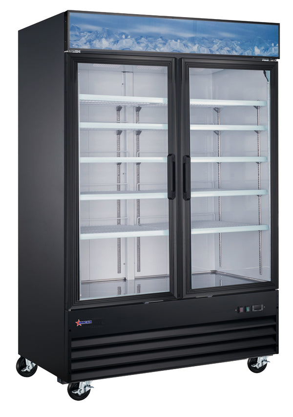 Omcan 53'' 2 Door Swing Glass Door Refrigerator, 45 Cu.Ft Black 53032