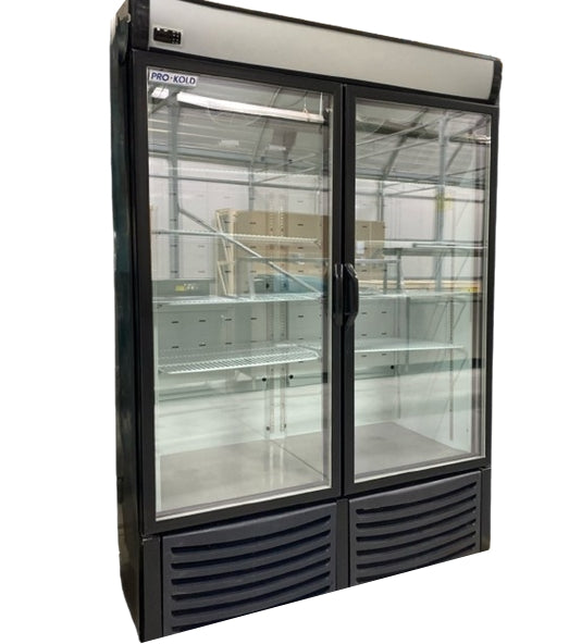 54" Pro-Kold Double Glass Door Display Freezer 32 Cu.Ft. Used FOR02017