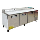 92" CHEF Three Solid Door Pizza Prep Table Used FOR02315