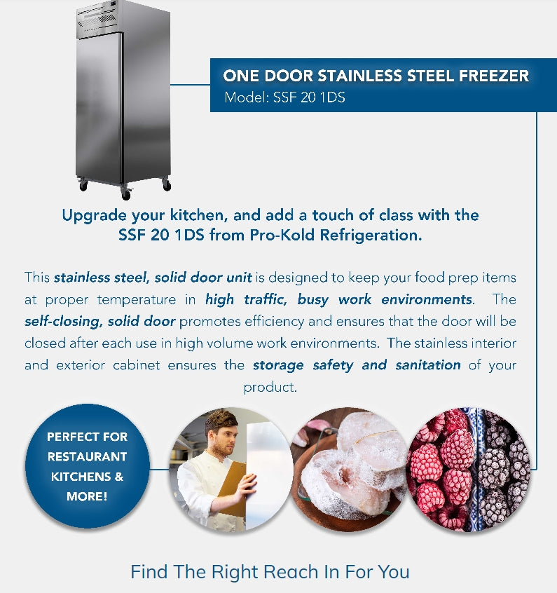 27" Pro-Kold Solid Single Door Freezer cap: 20 ft3 - SSF-20-1DS