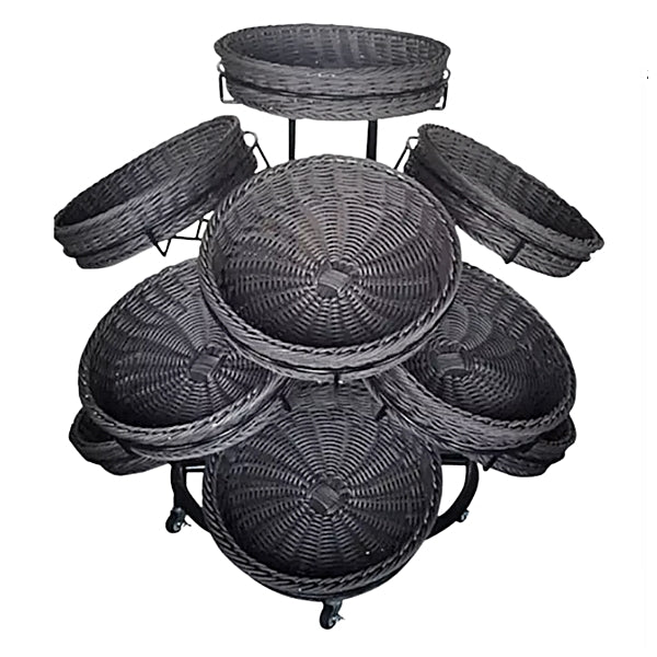 Round Plastic Rattan Basket with Display Shelf HBR-3057