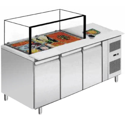 71'' CHEF Refrigerated Salad/Sandwich Prep Table with Rectangle Sneeze Guard GN-3100SALSQ