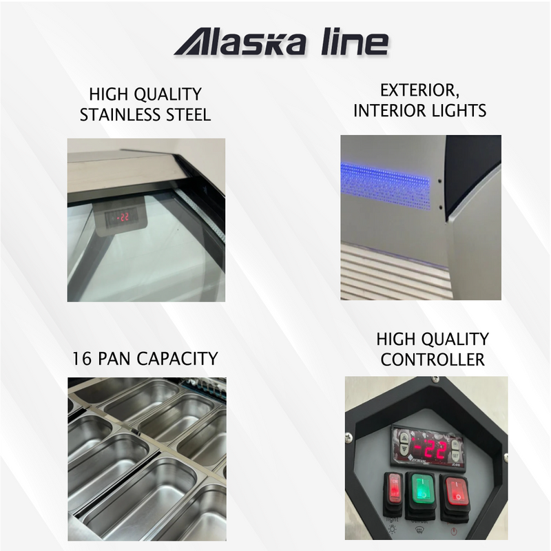 Alaska-Line 62'' 16 Pan Gelato Freezer Showcase 18 Cu.Ft. Capacity, HIT-815