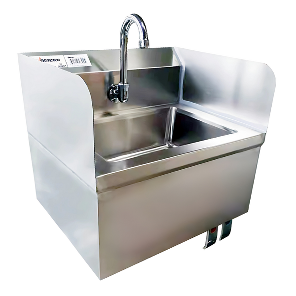 Omcan Fabricated Hand Sink with Knee Valve Assembly and Side Splashes 46512