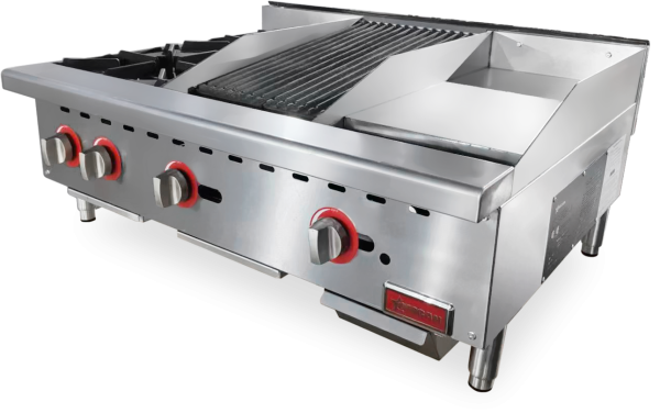 Omcan 36″ Gas Combination Hot Plate, Charbroiler and Griddle Combo 48086