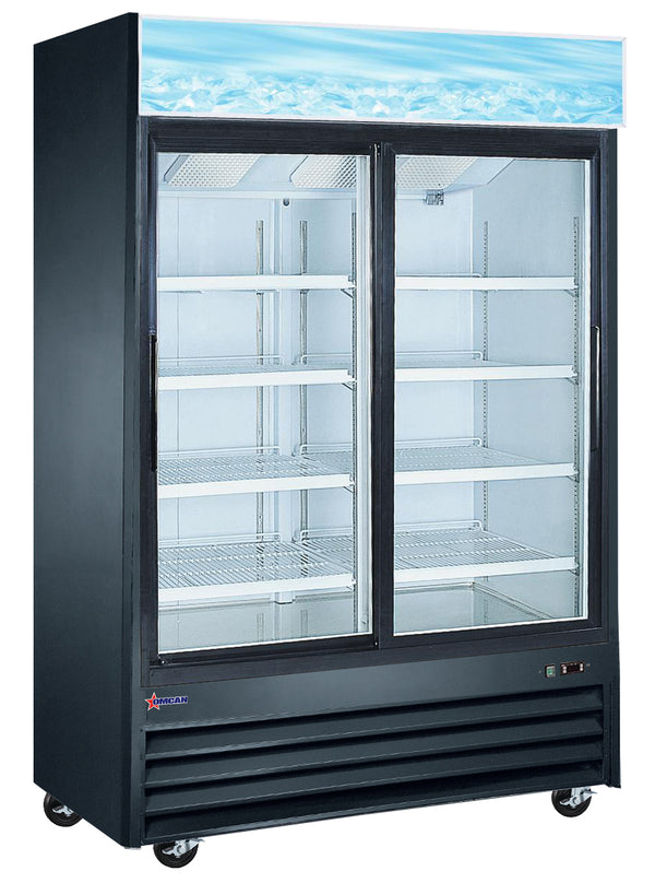 53'' Omcan 2 Door Sliding Glass Door Refrigerator, 45 Cu.Ft Black, 51032