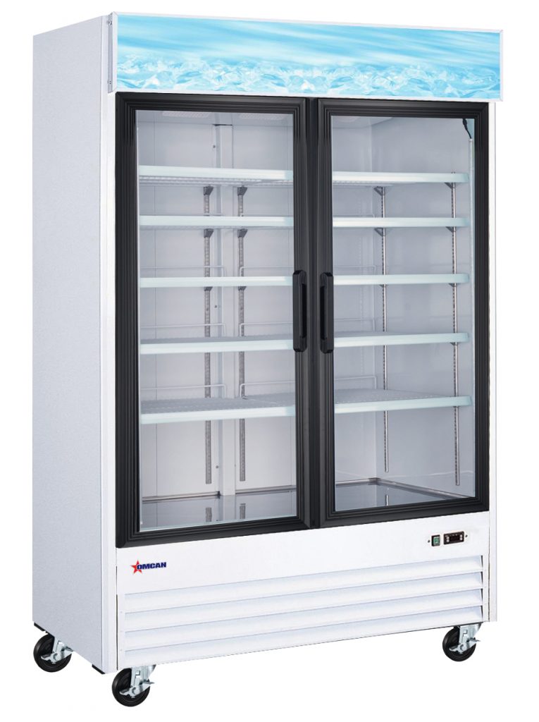 Omcan 53'' 2 Door Swing Glass Door Refrigerator, 45 Cu.Ft 52032