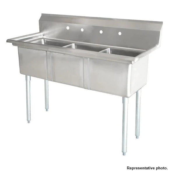 63'' CHEF Three Tub Sink with Centre Drain and No Drainboard CH-2015