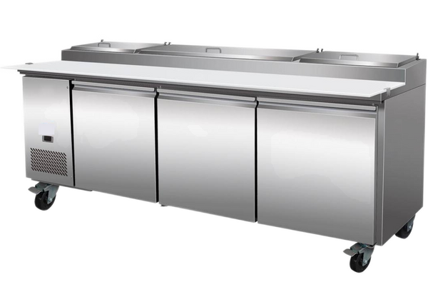 94" CHEF Triple Solid Door Refrigerated Pizza Prep Table WC-3DPPT-HC