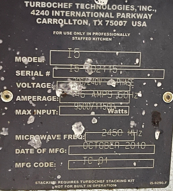 TurboChef I5 High Speed Countertop Convection Oven Used FOR01911