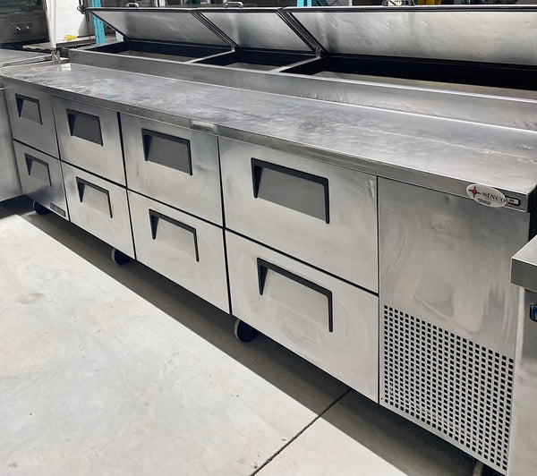 USED True 119" 8-Drawer Refrigerated Pizza Prep Table with Alternate Top FOR01834