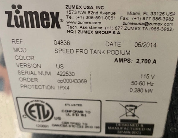 Zumex Speed Pro Tank Podium Juicer Used FOR01852