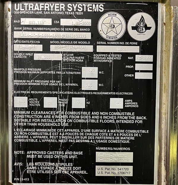 Ultrafryer Natural Gas Fryer with UltraClear Filtration Used FOR01861