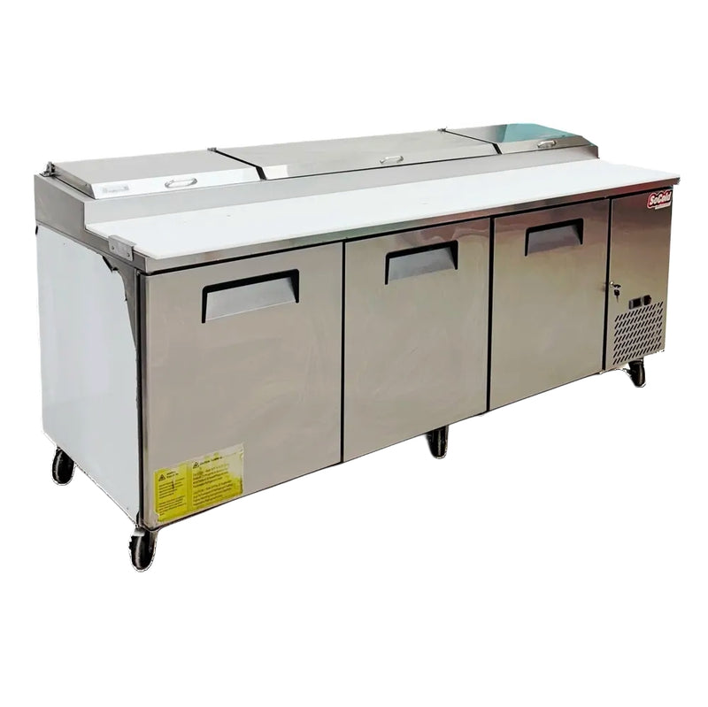 92" CHEF Three Solid Door Pizza Prep Table Used FOR02315