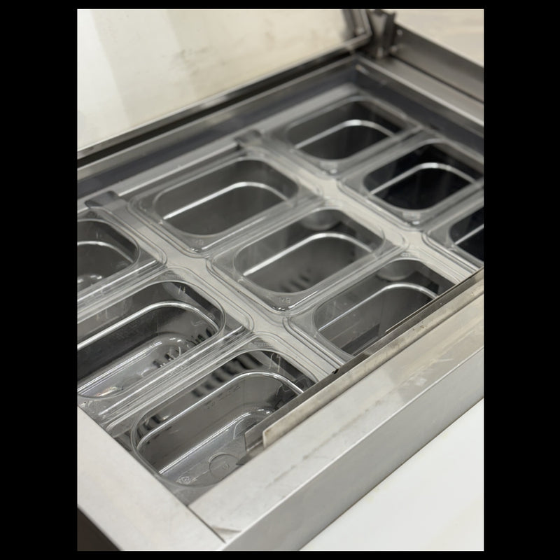 92" CHEF Three Solid Door Pizza Prep Table Used FOR02315