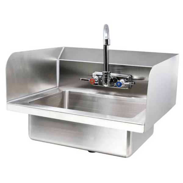 Fabricated Hand Sink with Side Splashes, 4″ Gooseneck Faucet and Drain Basket Used CI021
