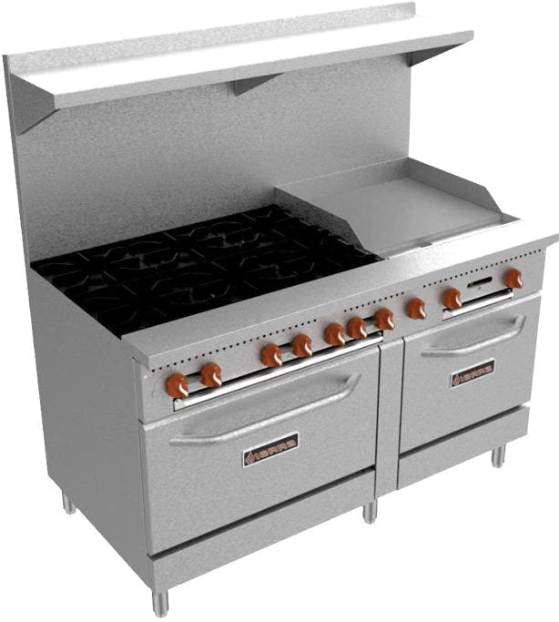 Sierra Range 60" 6 Burner Gas Range w/ Griddle & (1) Standard & (1) Space Saver Ovens, Convertible SR-6B-24G-60