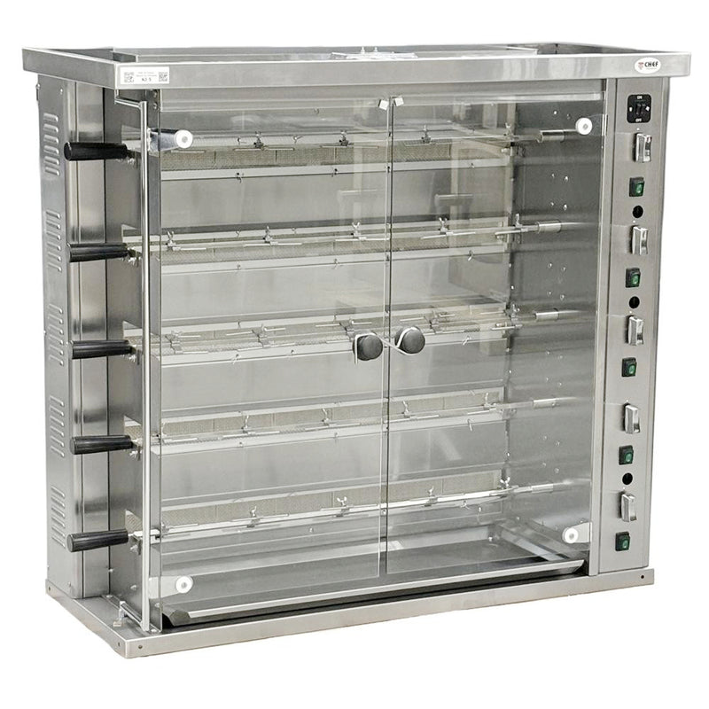CHEF 47″ Countertop Natural Gas Rotisserie, 5 Spits, 20 Chicken Capacity, KJ-5