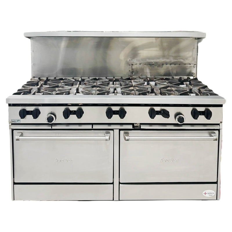 SunFire X Series 60" Natural Gas Range w/ 2 Ovens & 10 Open Burners Used FOR02317