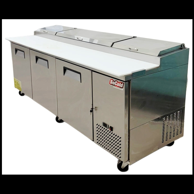 92" CHEF Three Solid Door Pizza Prep Table Used FOR02315