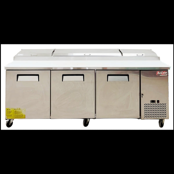 92" CHEF Three Solid Door Pizza Prep Table Used FOR02315