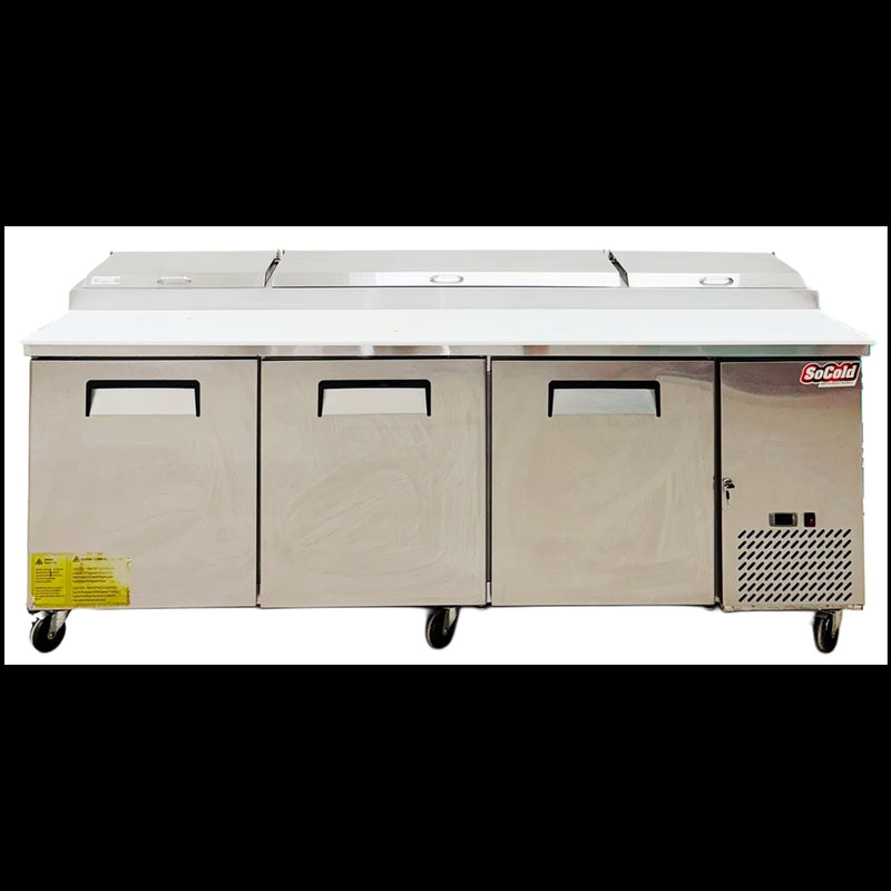 92" CHEF Three Solid Door Pizza Prep Table Used FOR02315