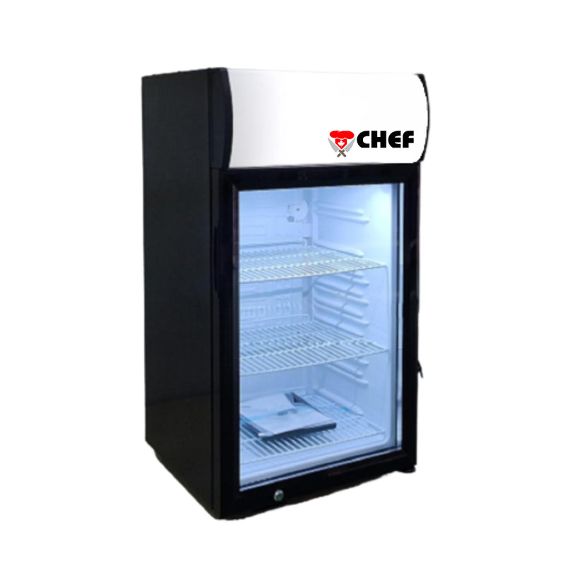 CHEF Countertop Single Glass Door Mini Display Beverage Cooler - SC68B
