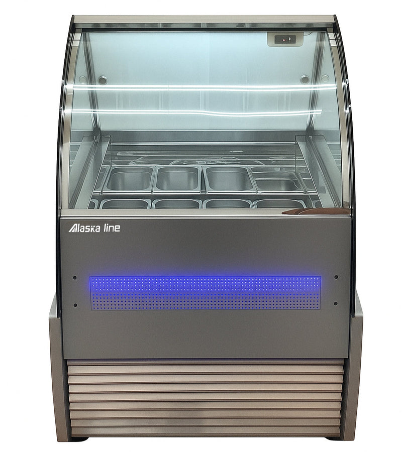 Alaska-Line 8 Pan Gelato Freezer Showcase 8.4 Cu.Ft. Capacity, HIT-816