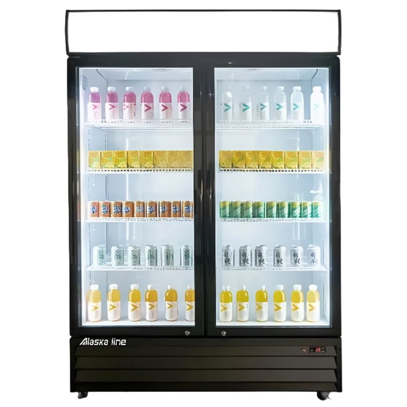 53" Alaska Line Double Glass Door Freezer with Black Frame HIT-800