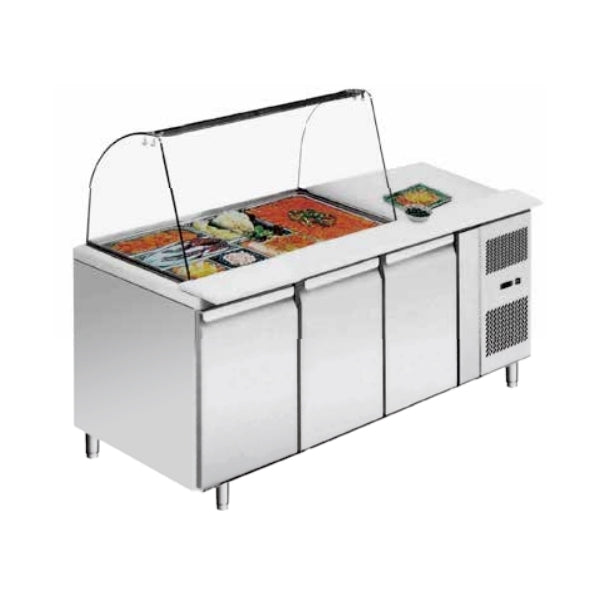 71'' CHEF Refrigerated Salad Prep Table with Curved Sneeze Guard GN-3100SALGC
