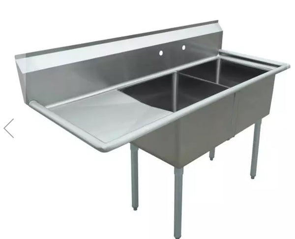 EFI 18″ x 18″ x 11″ Center Drain Two Compartment Sink With Left Drain Board SI818-2LC
