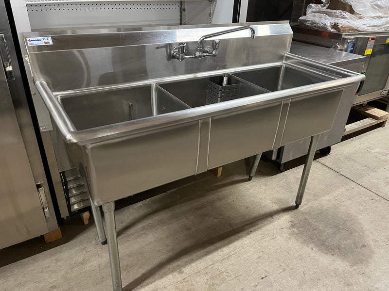 USED 59" Omcan 3 Compartment Sink Stainless Steel FOR01689