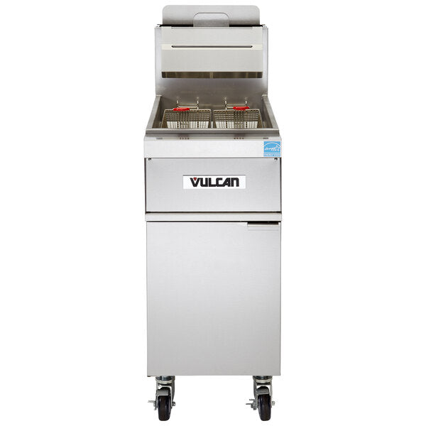 Vulcan Natural Gas 85-90 lb. Floor Fryer with Solid State Analog Controls 1TR85A