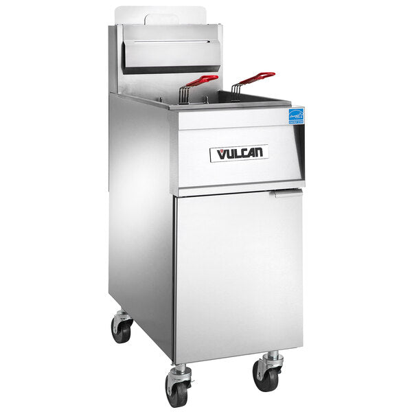 Vulcan Floor Model Gas Fryer 45-50LBS, with Solid State Analog Controls Built-In Filtration System 1TR45AF
