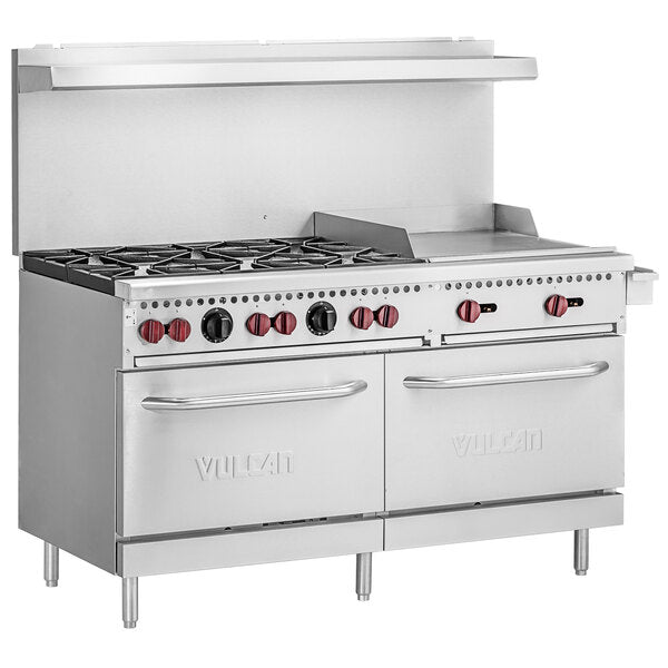 Vulcan SX Series Natural Gas 6 Burner 60" Range with 24" Manual Griddle with 2 Standard Ovens SX60F-6B24GN