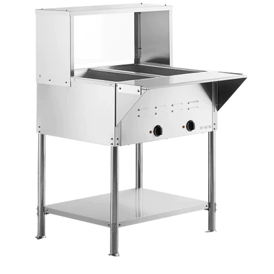 CHEF Natural Gas Two Pan Steam Table with Sneeze Guard HN-2-NAT