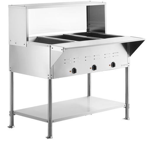 CHEF Natural Gas Three Pan Steam Table with Sneeze Guard HN-3-NAT