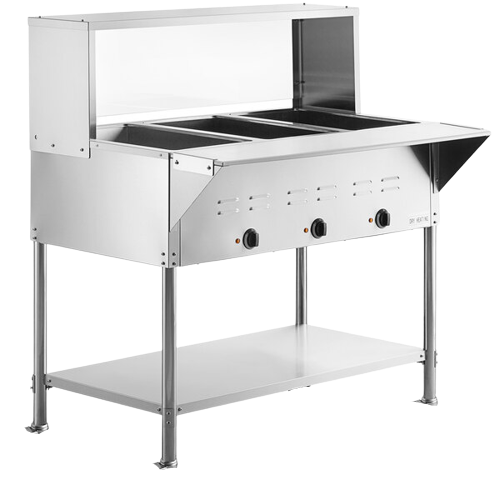 CHEF Liquid Propane Three Pan Steam Table with Sneeze Guard HN-3-LP