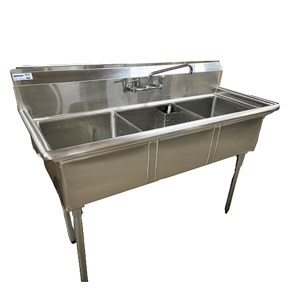 USED 59" Omcan 3 Compartment Sink Stainless Steel FOR01689