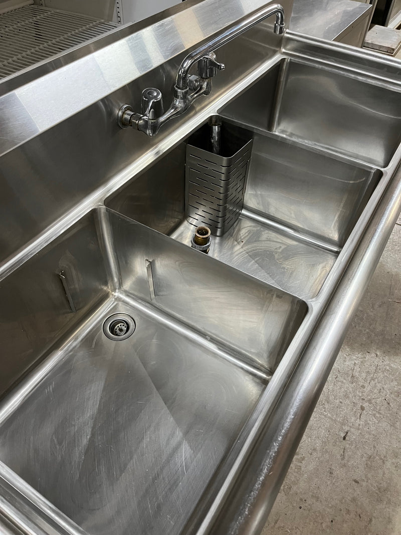 USED 59" Omcan 3 Compartment Sink Stainless Steel FOR01689