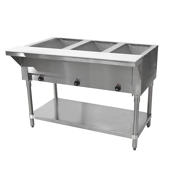 CHEF Natural Gas Three Pan Steam Table with Sneeze Guard HN-3-NAT