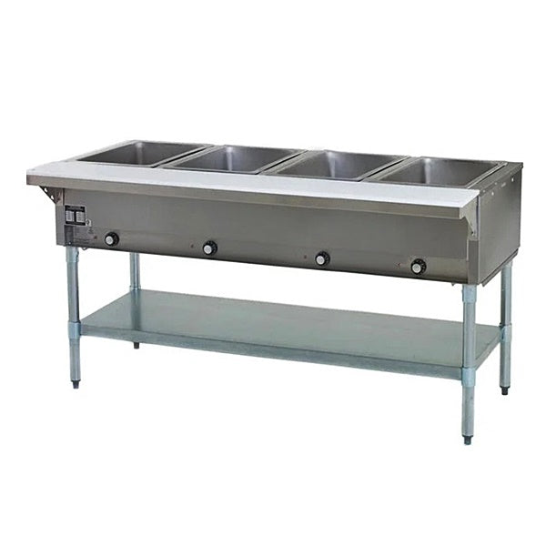 CHEF Natural Gas Four Pan Steam Table with Sneeze Guard HN-4-NAT