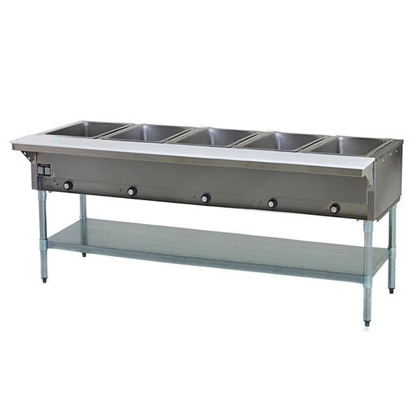 CHEF Natural Gas Five Pan Steam Table with Sneeze Guard HN-5-NAT