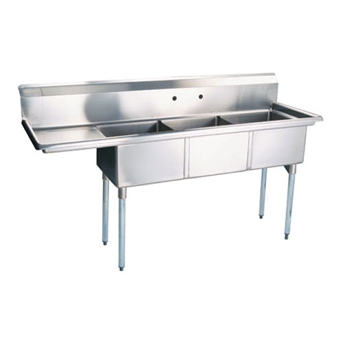 EFI 18″ x 18″ x 11″ Center Drain Three Compartment Sink With Left Drain Board SI818-3LC