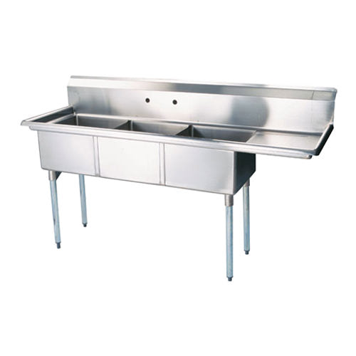 EFI 18″ x 18″ x 11″ Center Drain Three Compartment Sink With Right Drain Board SI818-3RC