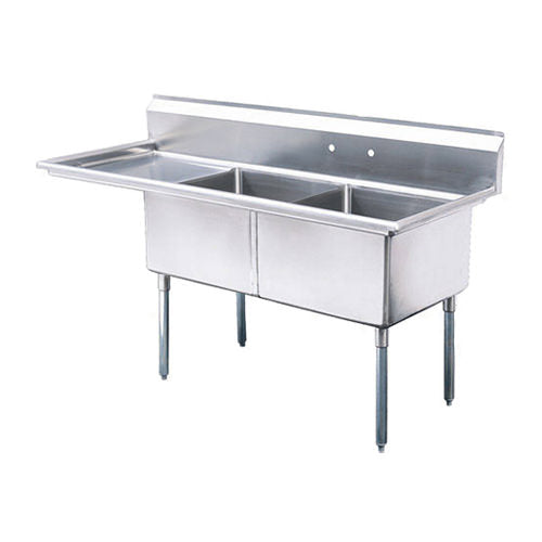 EFI 24″ x 24″ x 14″ Corner Drain Two Compartment Sink With Left Drain Board SI824-2L