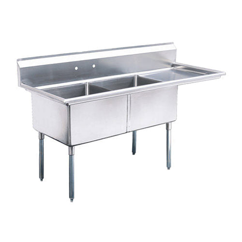 EFI 24″ x 24″ x 14″ Corner Drain Two Compartment Sink With Right Drain Board SI824-2R