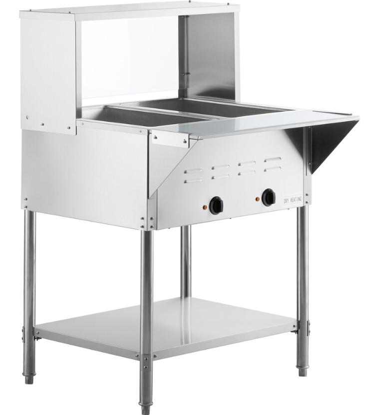 CHEF Electric Two Pan Steam Table with Sneeze Guard HN-2-120-S