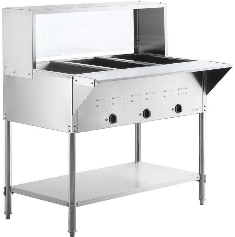 CHEF Electric Three Pan Steam Table with Sneeze Guard HN-3-120-S