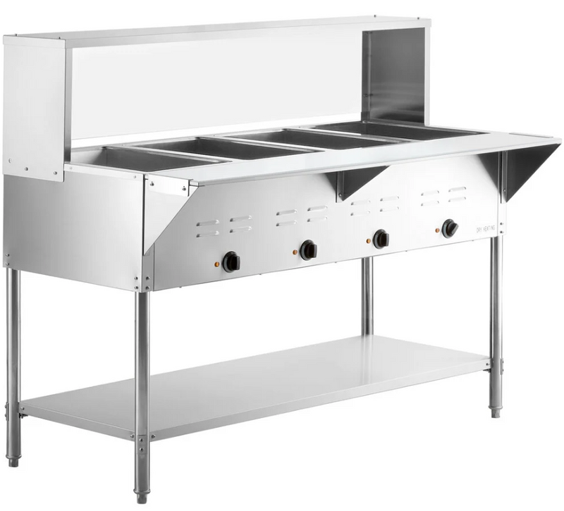 CHEF Electric Four Pan Steam Table with Sneeze Guard HN-4-240-S